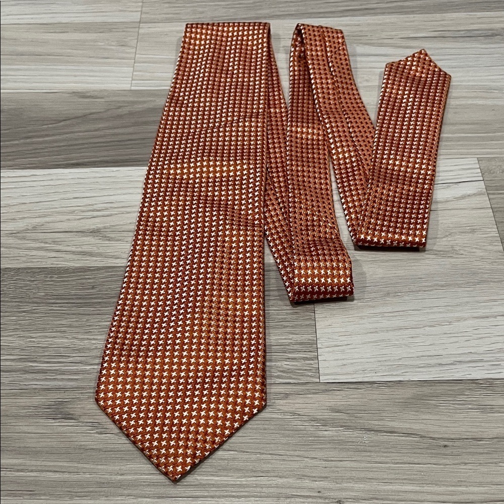 JZ RICHARDS Men’s Elegant Orange White Blue Patterned Tie Silk Made in the USA